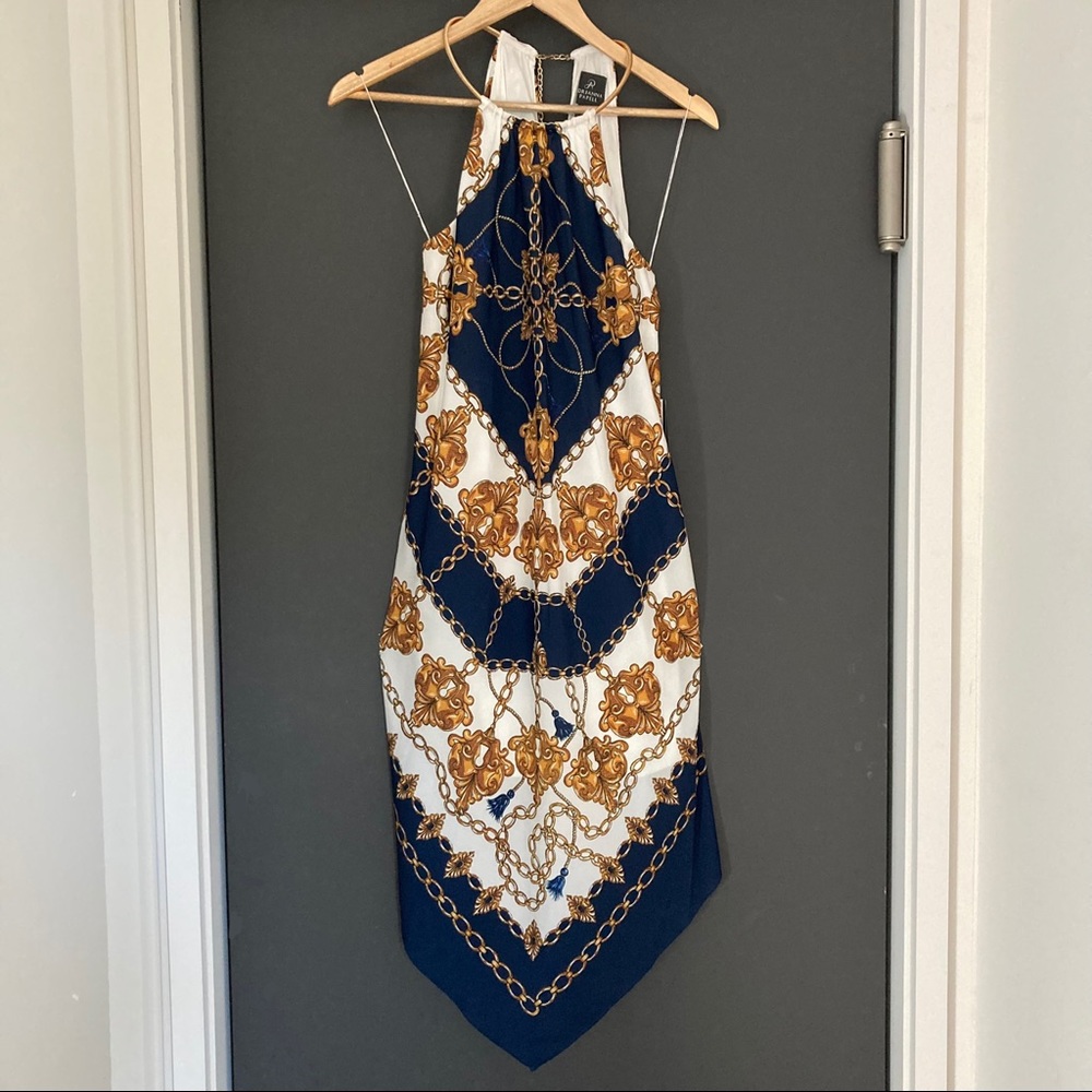 ADRIANNA PAPELL Scarf Print Trapeze Halter Dress